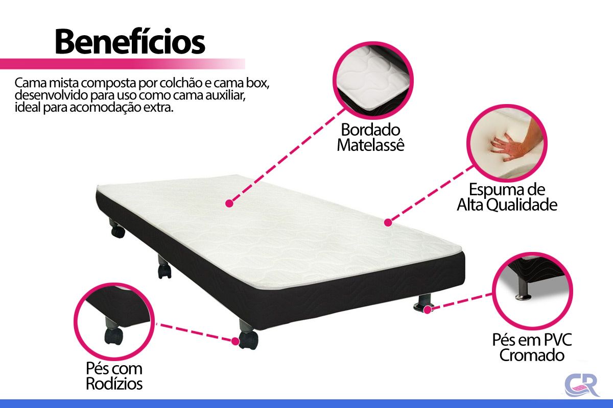 Cama Auxiliar D28 Ortobom Bordado Black Cama Auxiliar D28 Ortobom Bordado Black