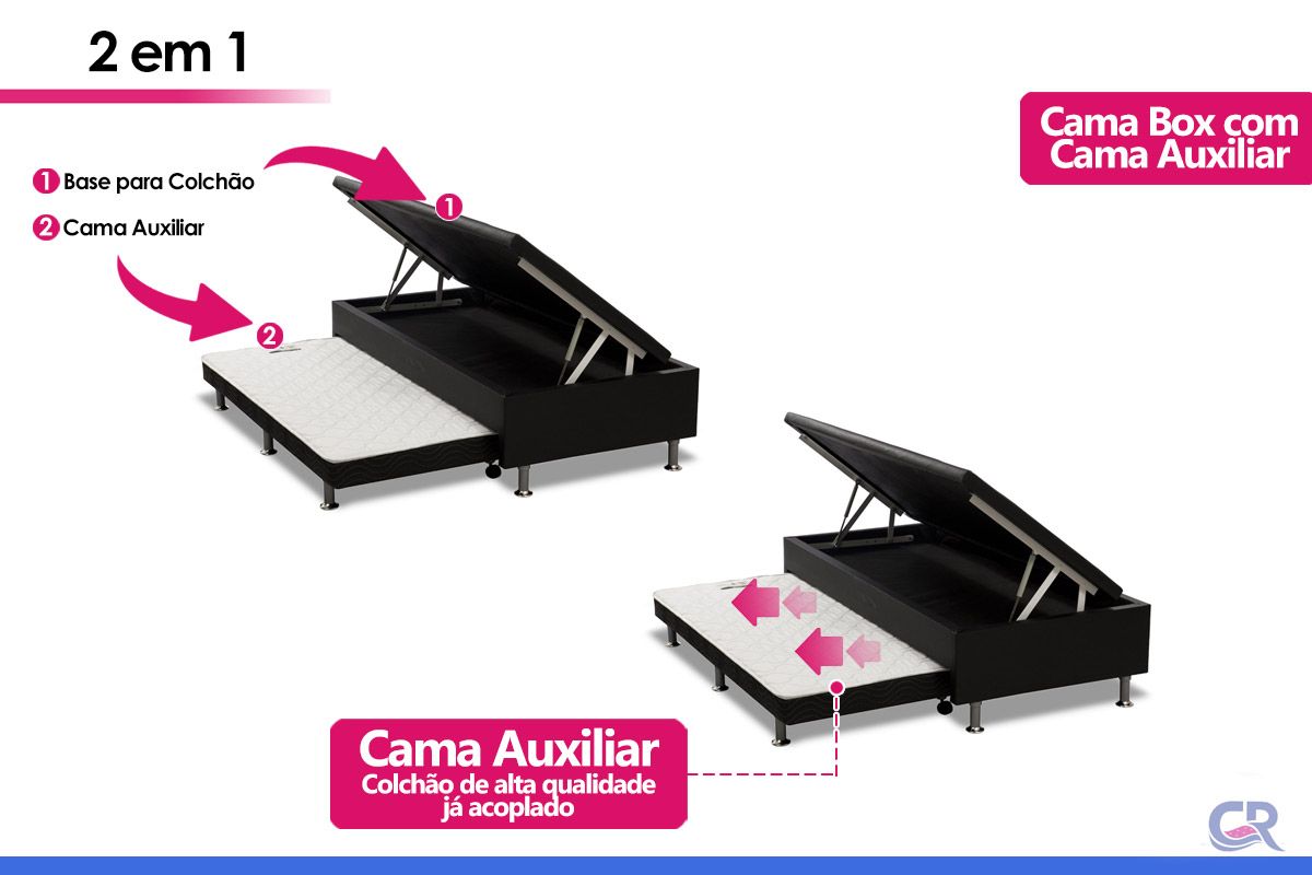 Cama Box Baú c/Auxiliar Ortobom Corano Black