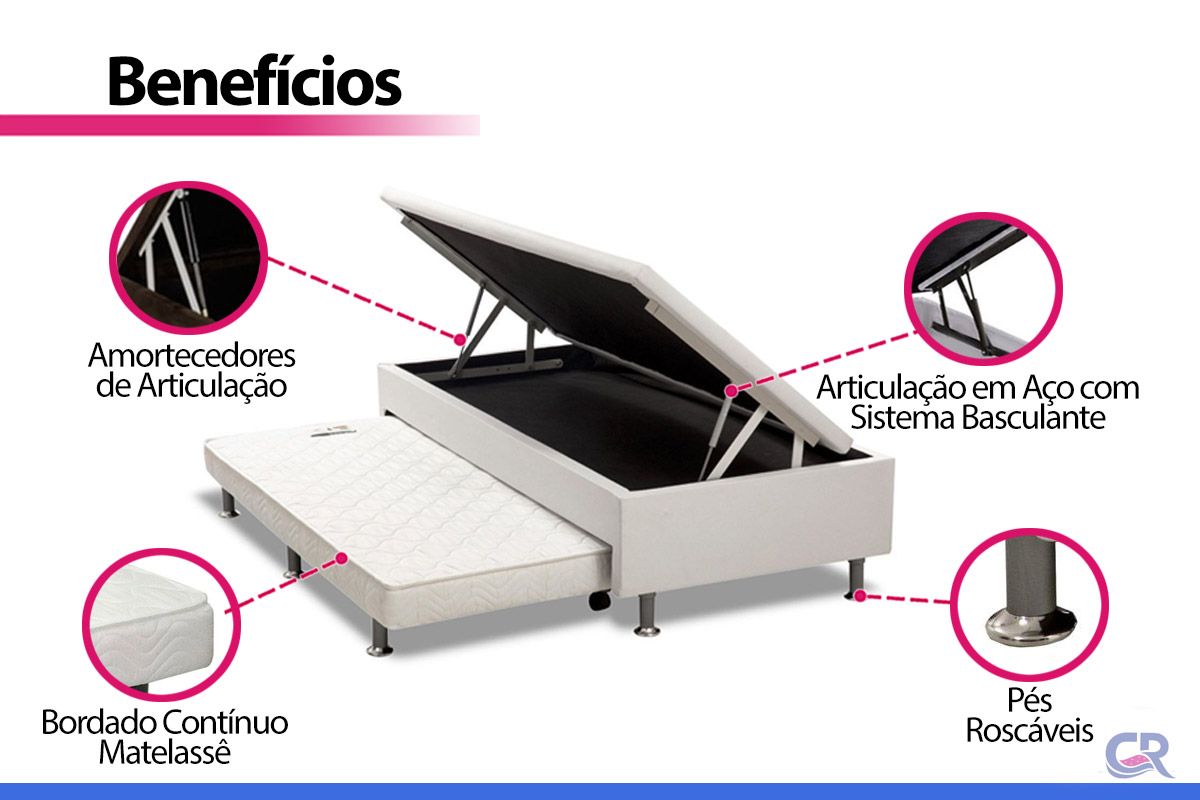 Cama Box Baú c/Auxiliar Ortobom Corano White