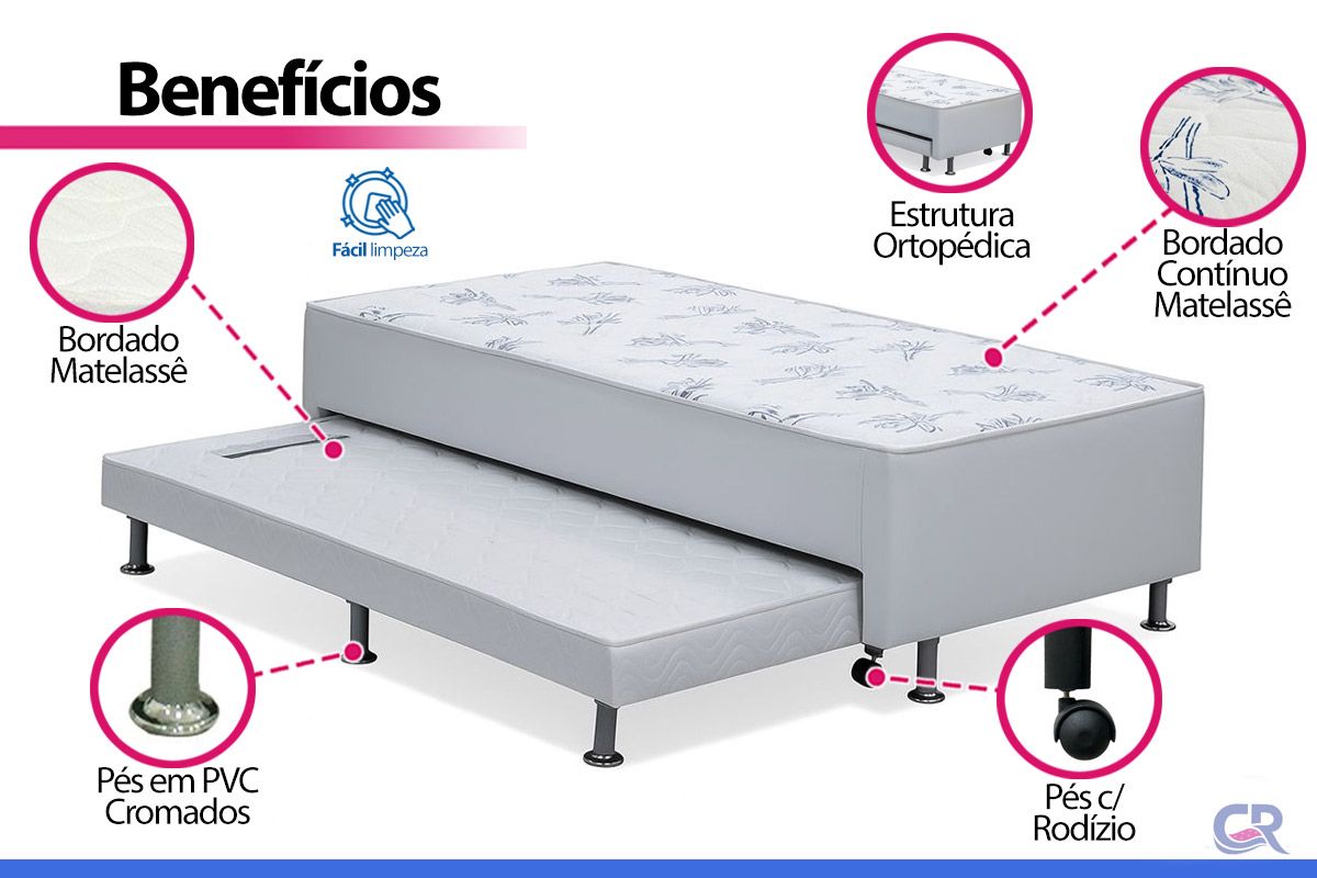 Cama Box c/Aux CRC +Colchão Bianco Ortobom
