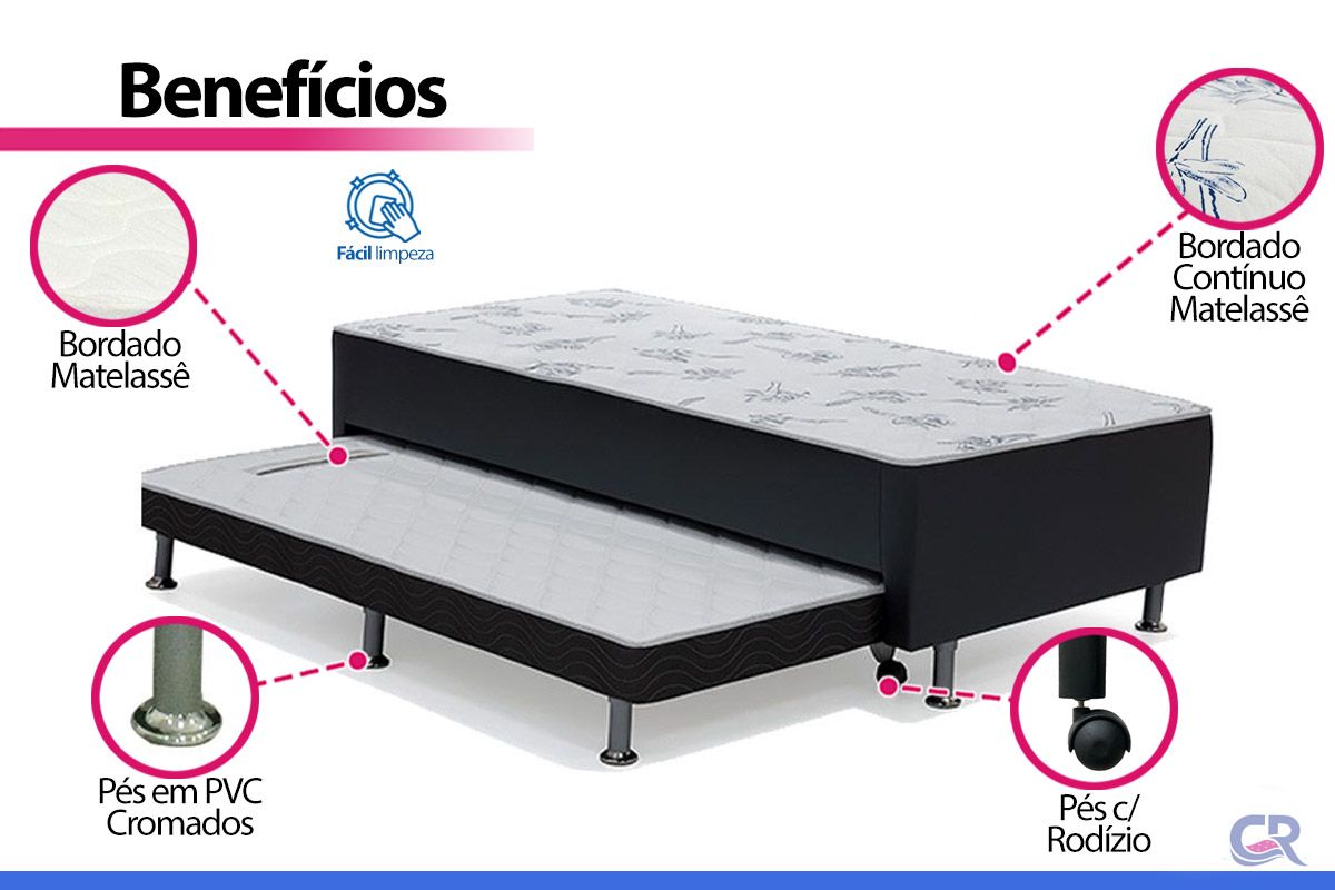 Cama Box c/Aux CRC +Colchão Nero Black Ortobom