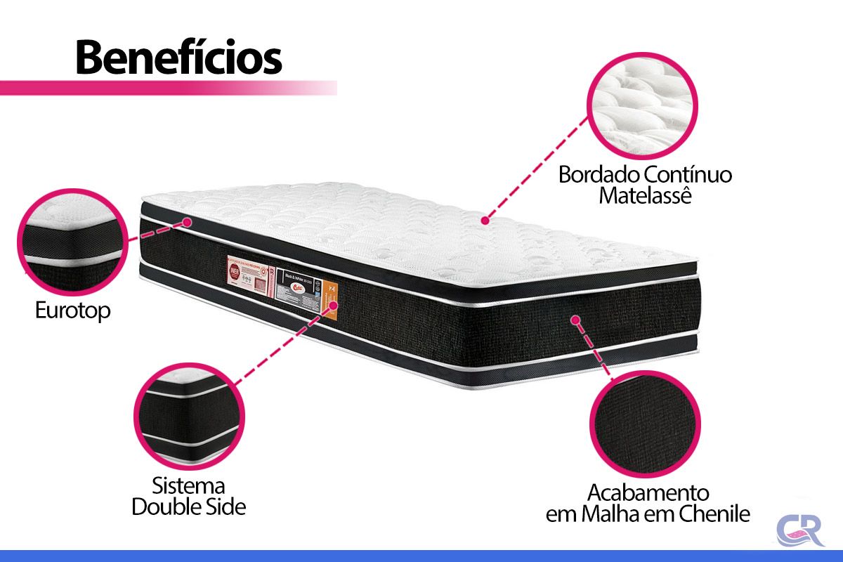 Cama Box CRC +Colchão Espuma D33 Black White Castor