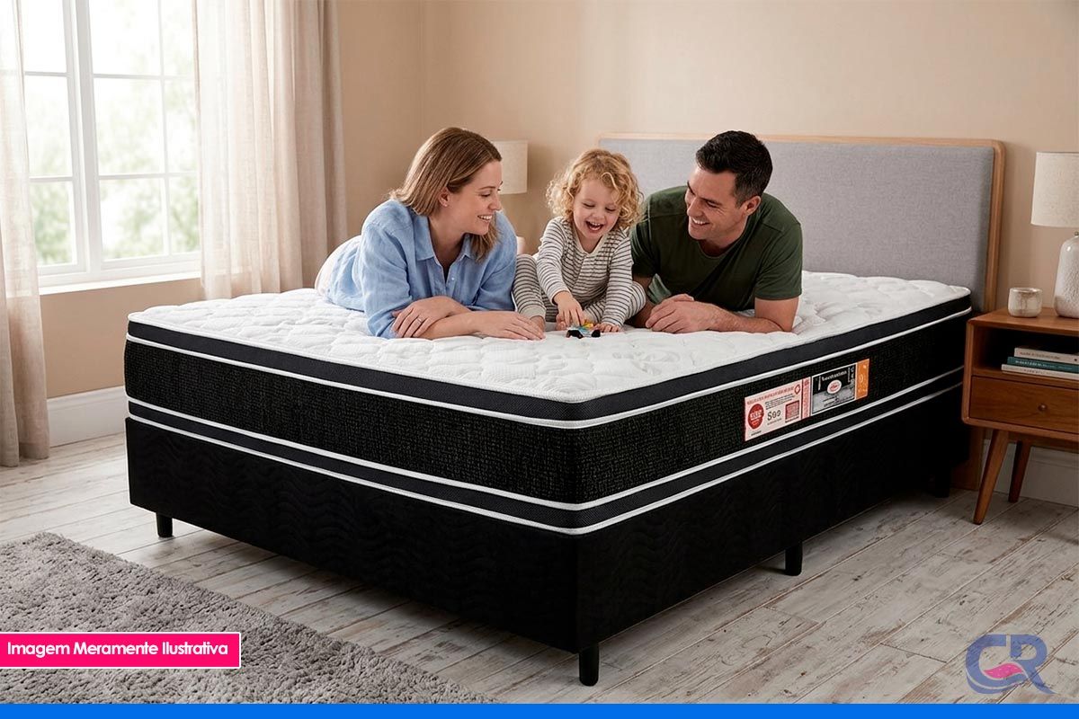 Cama Box CRC +Colchão Espuma D33 Black White Castor