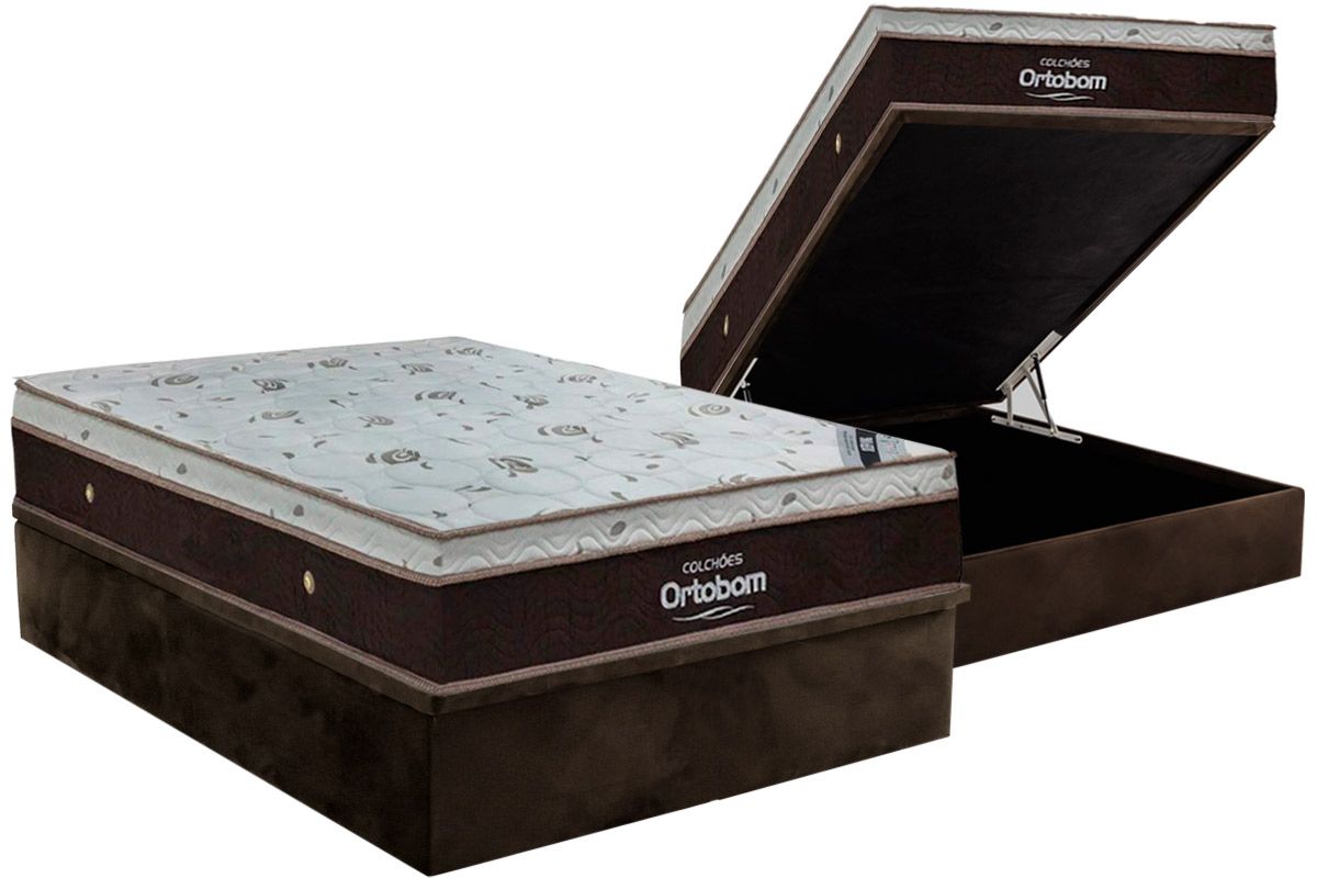 Cama Box Baú CRC +Colchão Molas Sleep King Ortobom