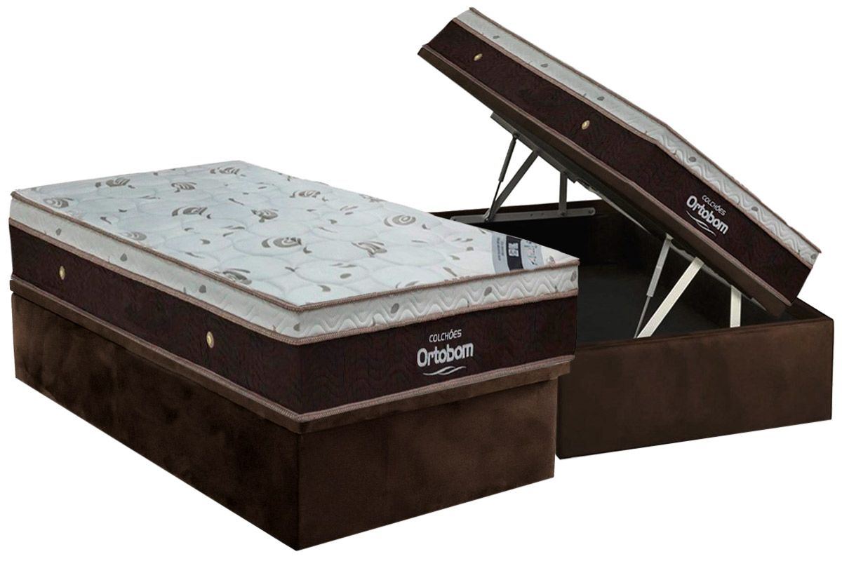 Cama Box Baú CRC +Colchão Molas Sleep King Ortobom