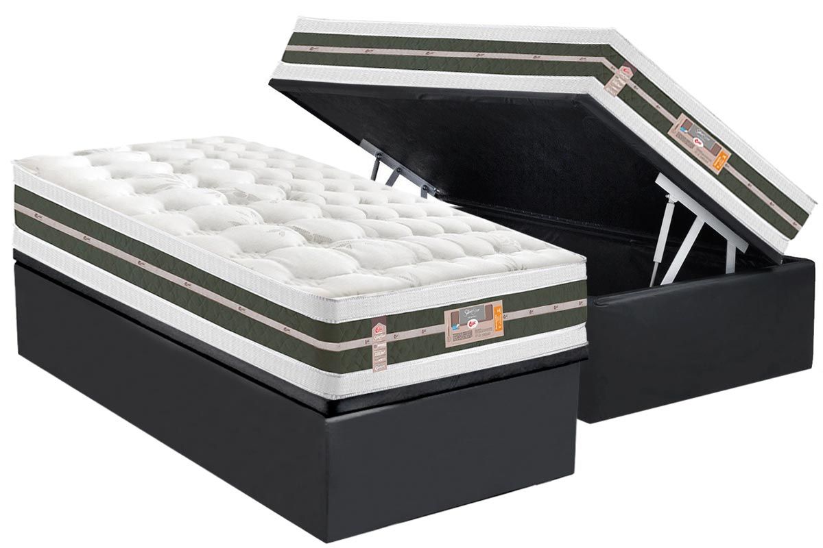 Cama Box Baú CRC +Colchão Molas SilverStar Castor