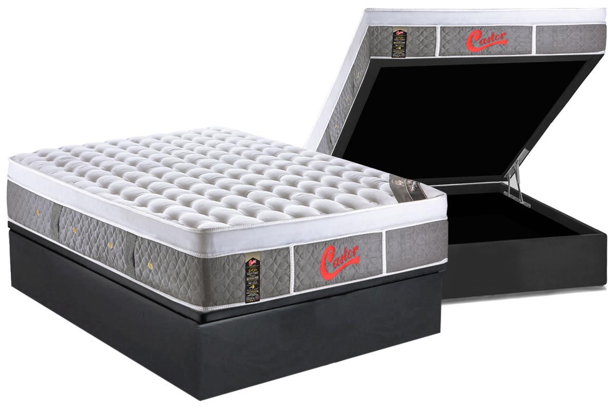 Cama Box Baú CRC +Colchão Molas LightPlush Castor