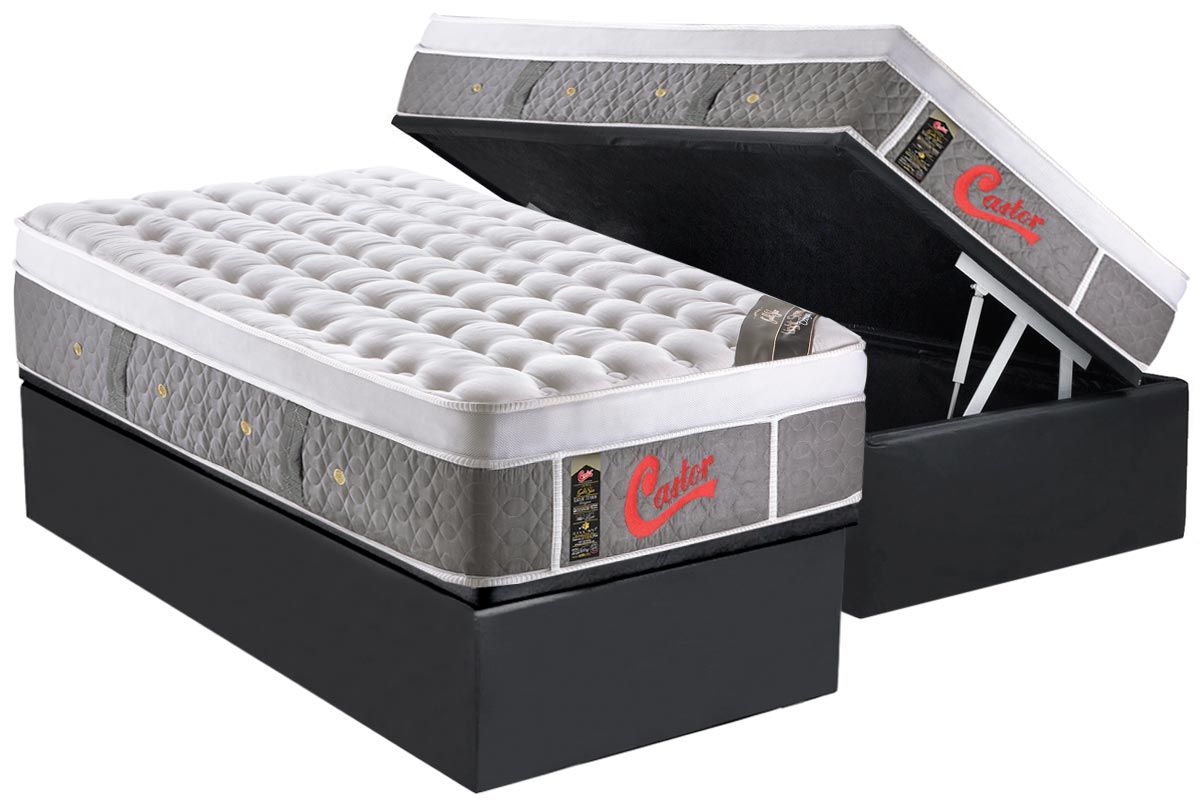 Cama Box Baú CRC +Colchão Molas LightPlush Castor