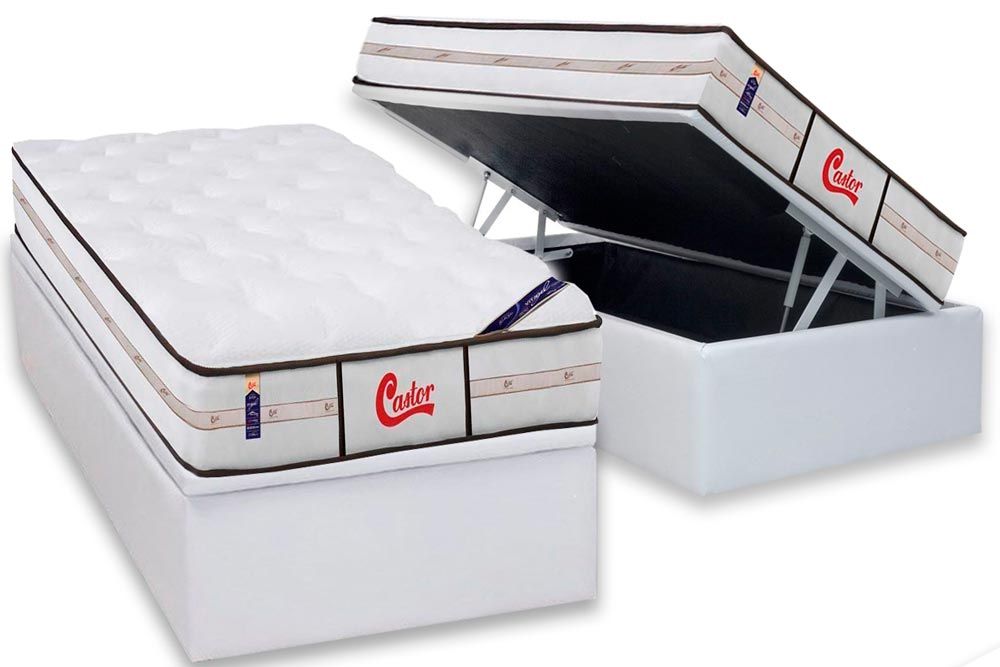 Cama Box Baú CRC +Colchão Molas Classic Castor