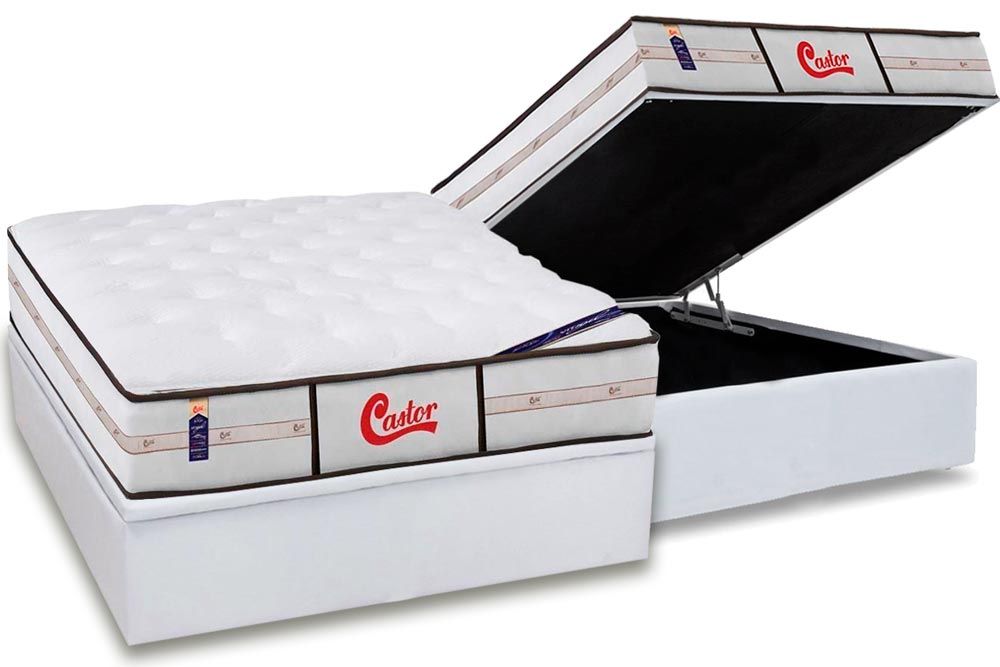 Cama Box Baú CRC +Colchão Molas Classic Castor