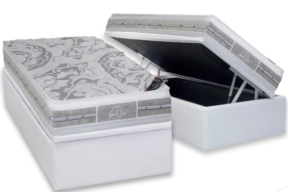 Cama Box Baú CRC +Colchão Molas LátexPlush Castor