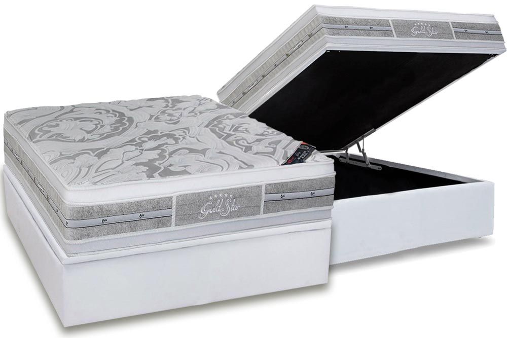 Cama Box Baú CRC +Colchão Molas LátexPlush Castor