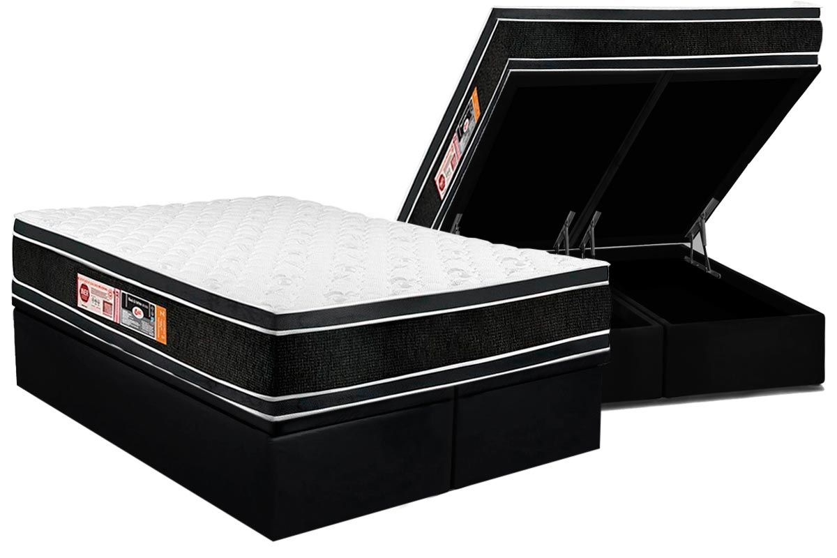 Cama Box Baú CRC +Colchão D33 Black White Castor