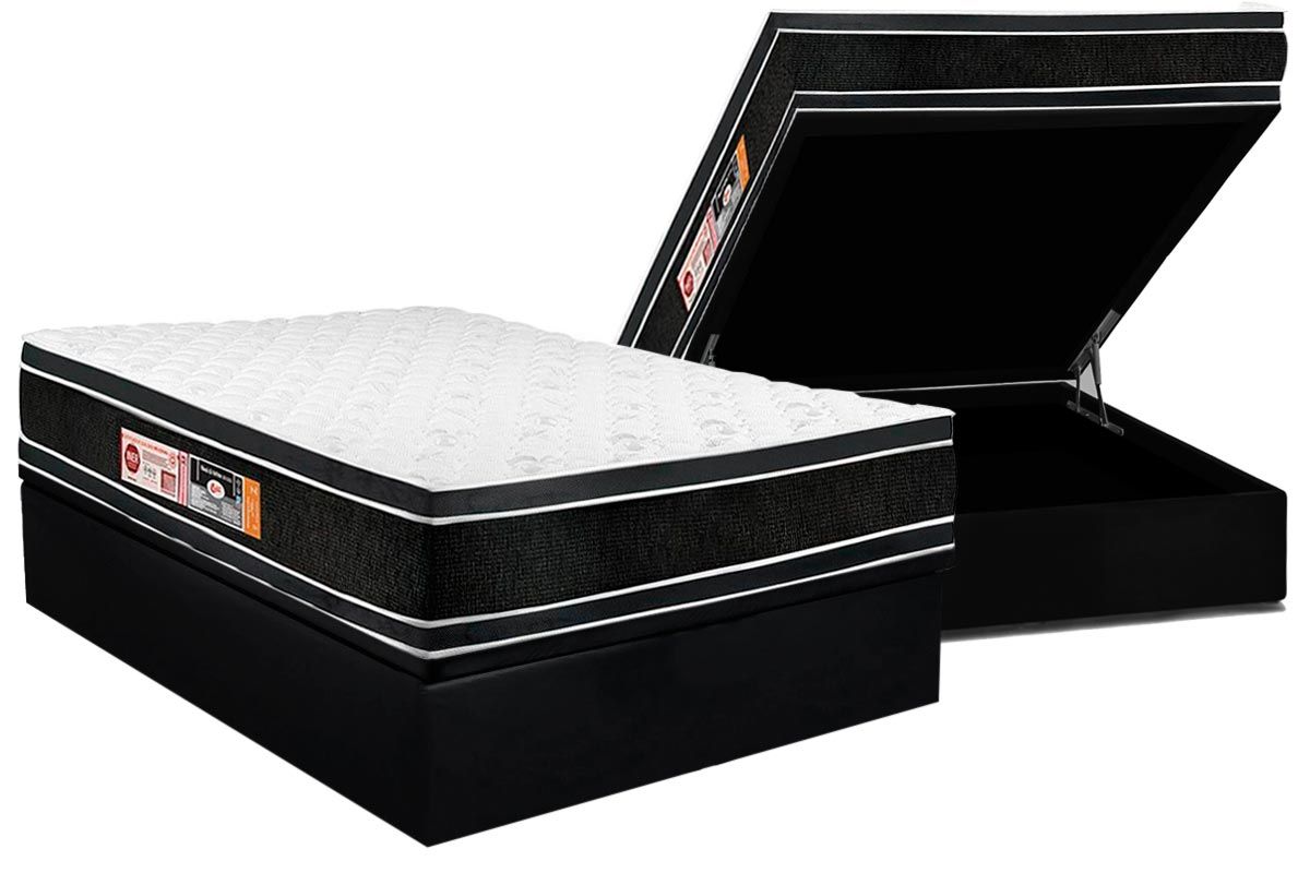 Cama Box Baú CRC +Colchão D33 Black White Castor