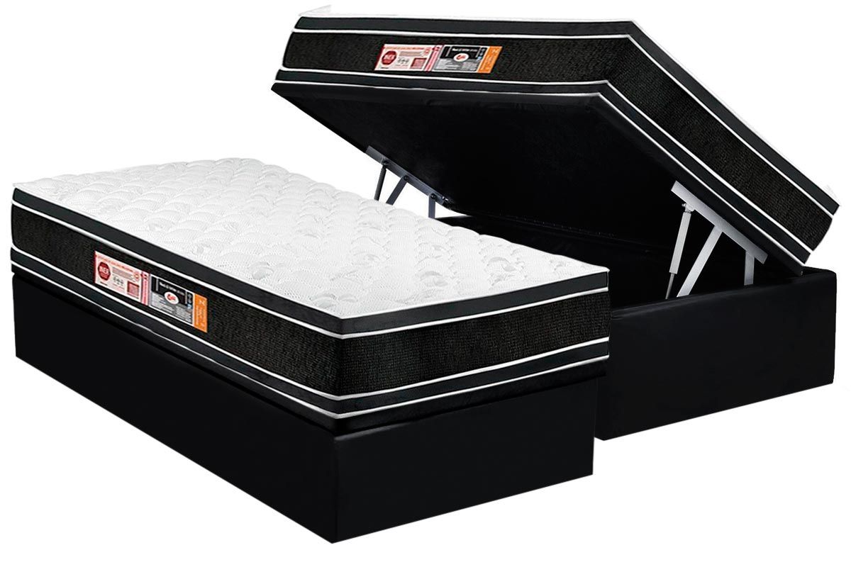 Cama Box Baú CRC +Colchão D33 Black White Castor
