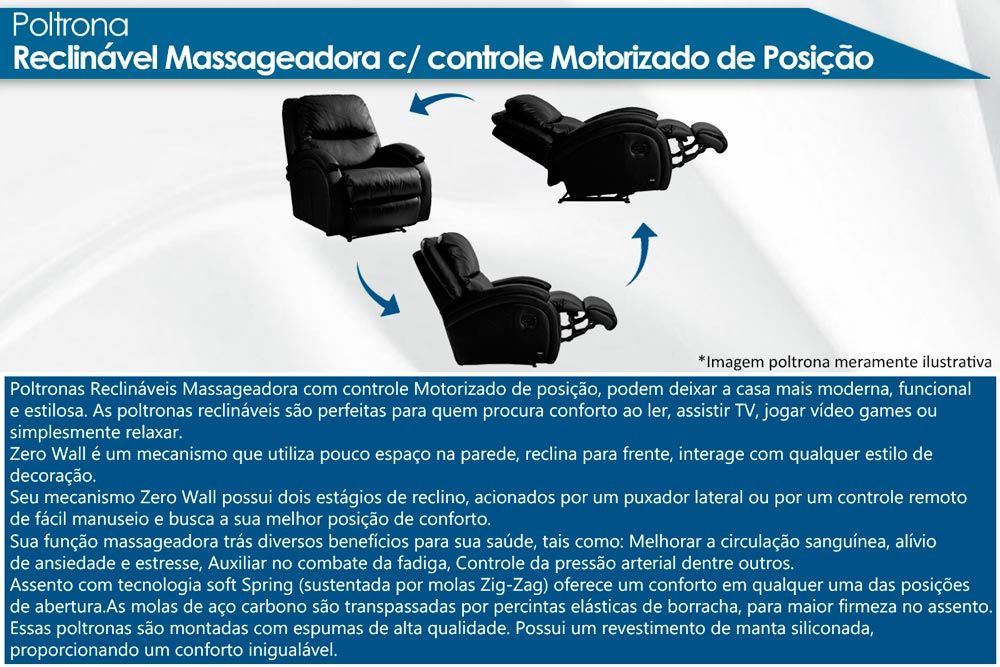 Poltrona Reclinável p/ Sala Motorizada c/Vibro Massagem Divino Urbany Zero Wall Giro e Balanço Probel Poltrona Reclinável p/ Sala Motorizada c/Vibro Massagem Divino Urbany Zero Wall Giro e Balanço Probel