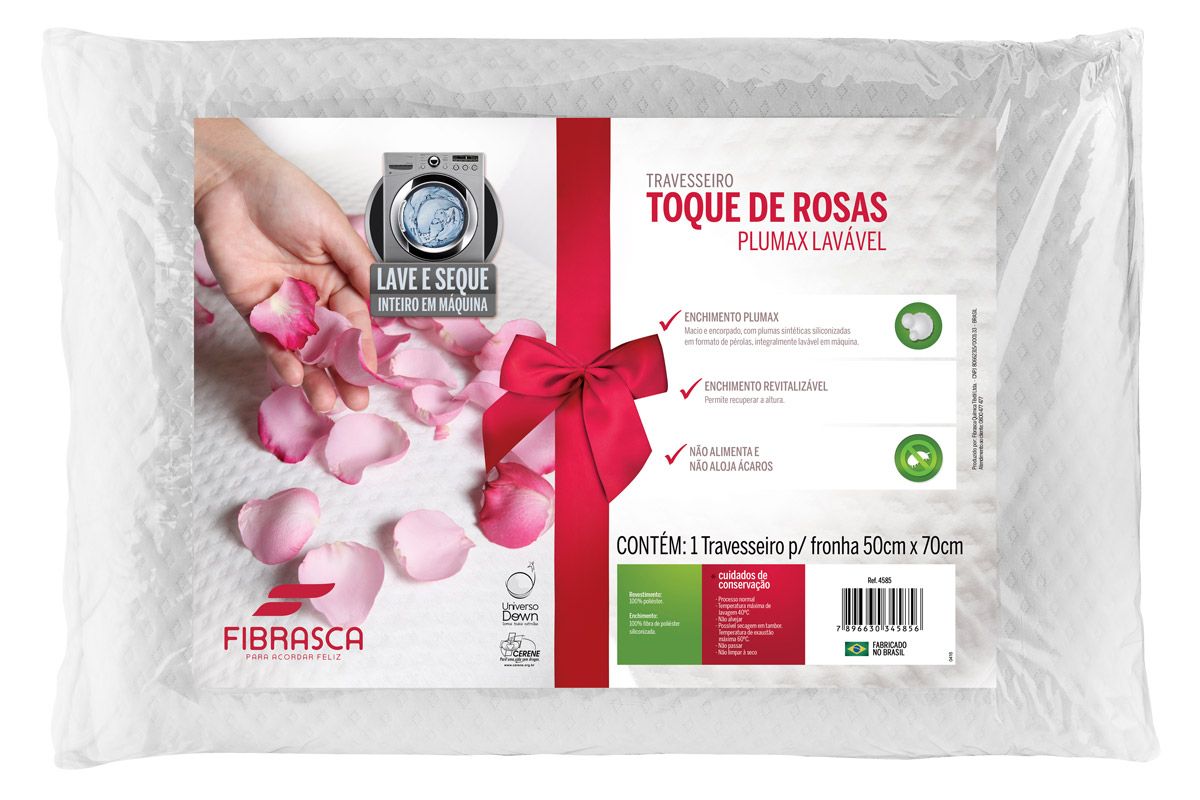 Travesseiro Fibras Pluma Toque Rosas Fibrasca