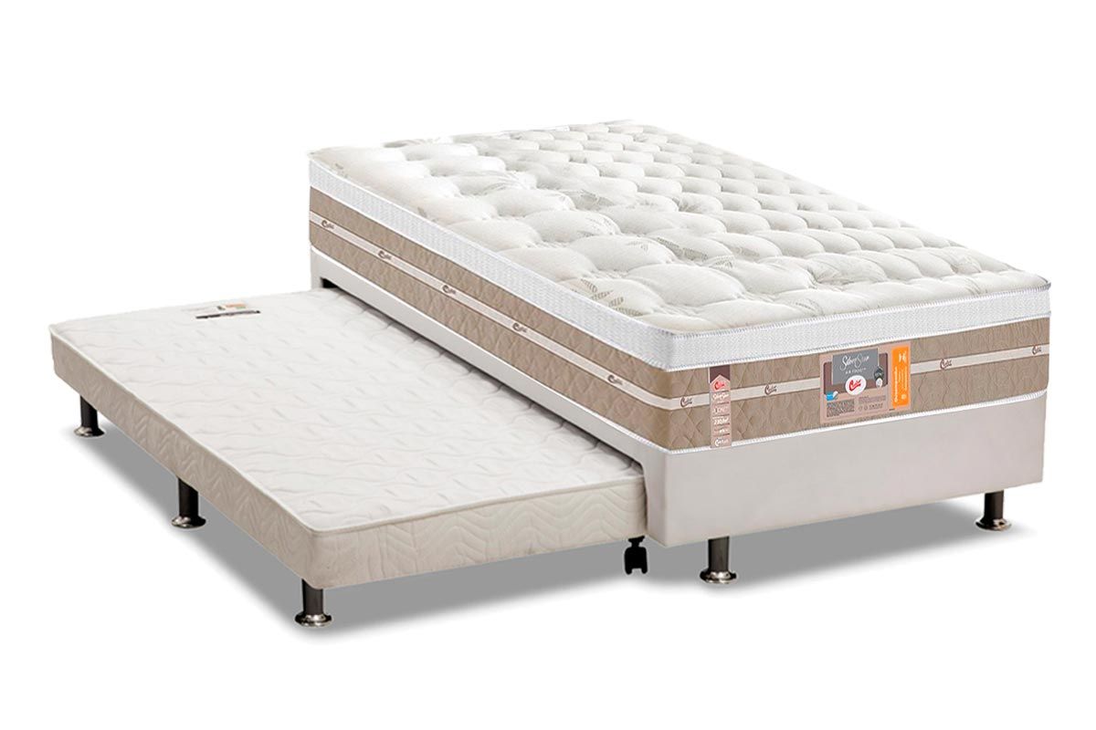 Cama Box c/Aux CRC +Colchão Molas SilverStar Castor