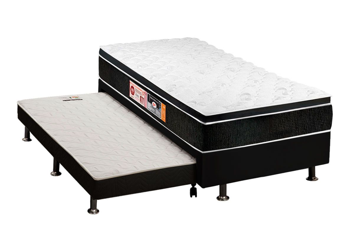 Cama Box c/Aux CRC +Colchão D33 Black White Castor