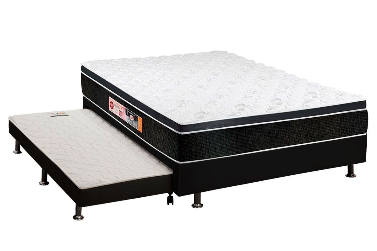 Cama Box c/Aux CRC +Colchão D33 Black White Castor