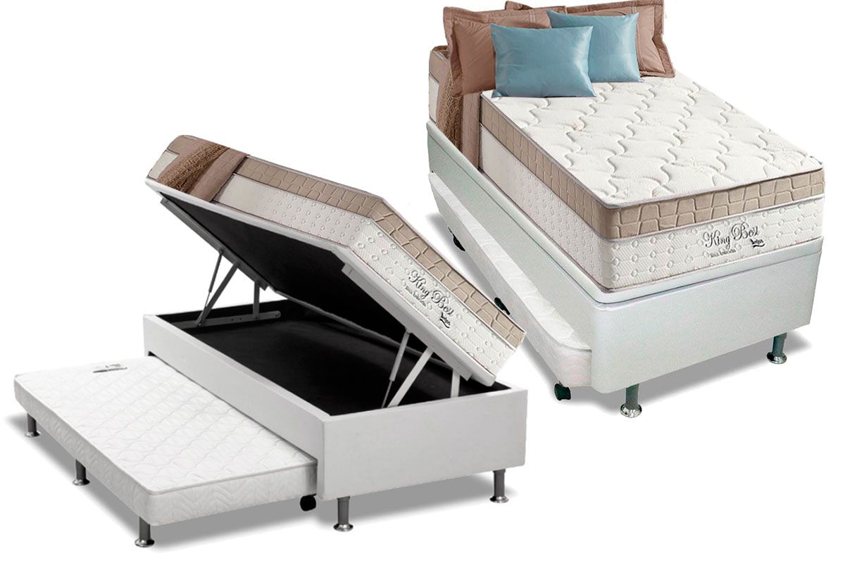 Cama Baú c/Aux CRC +Colchão Molas King Best Anjos