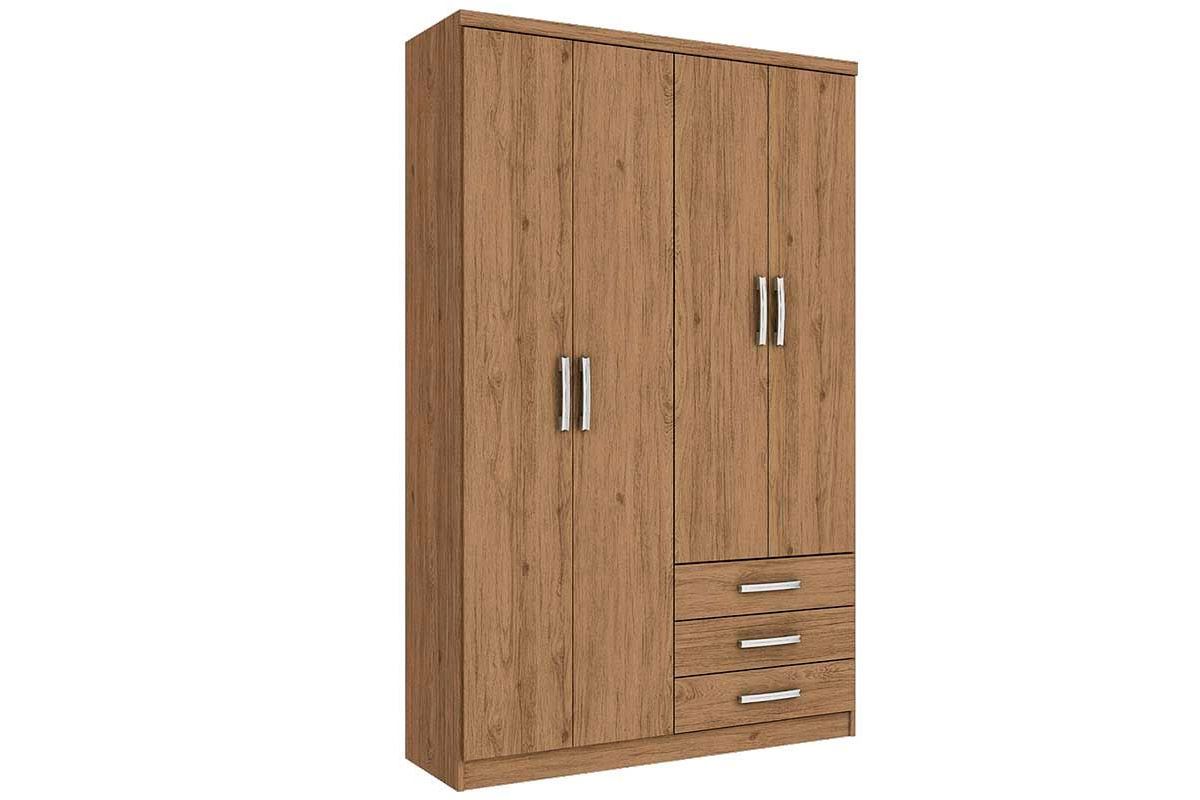 Guarda Roupa Casal 4 Portas e 3 Gavetas Caju Henn