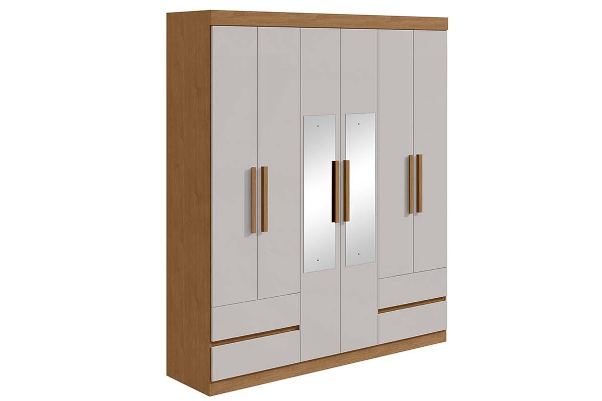 Guarda Roupa Solteiro 6 Portas (2 c/Espelho) e 4 GavetasZeus Lopas