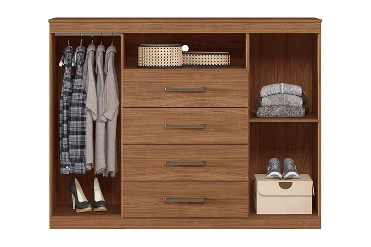 Quarto Casal Completo 3 Peças (1 Guarda Roupa + 1 Cama + 1 Cômoda) QC03 Santos Andirá