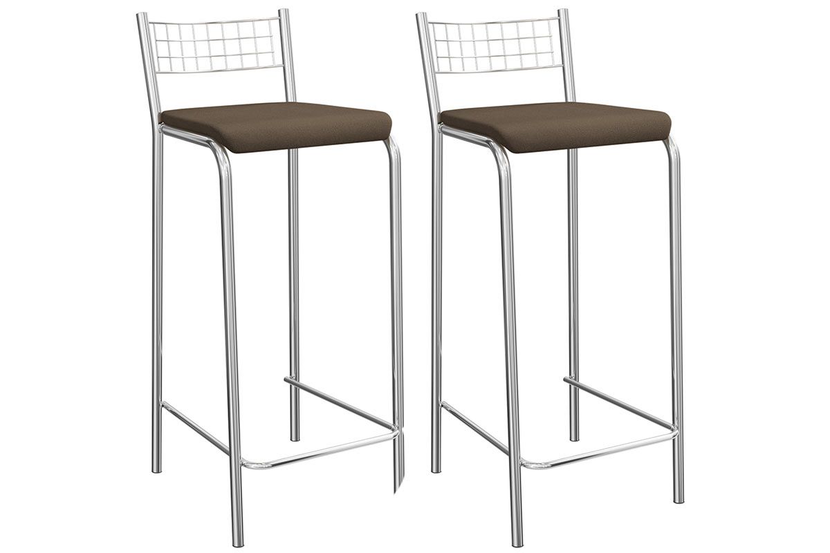 Banqueta Sala de Jantar Gênova 2B705CR Aço Kit 2Un KappesbergCromado/Suede Cappuccino