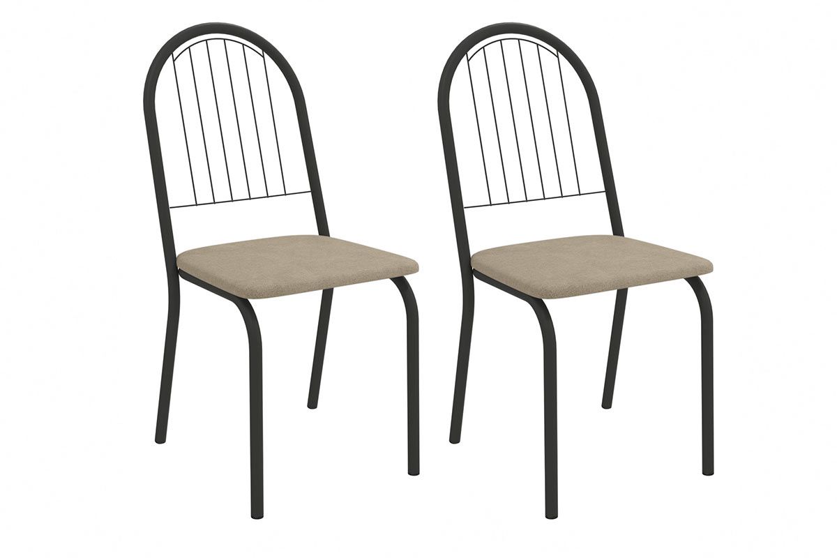 Cadeira Jantar Noruega 2C077PRF Aço Kit 2Un KappesbergPreto/Linho Bege Fendi