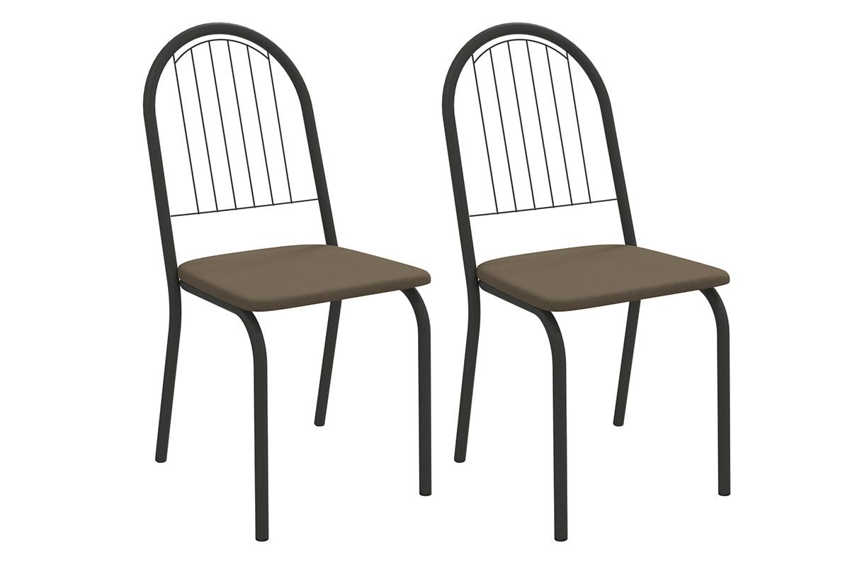 Cadeira Jantar Noruega 2C077PRF Aço Kit 2Un KappesbergPreto/Suede Cappuccino