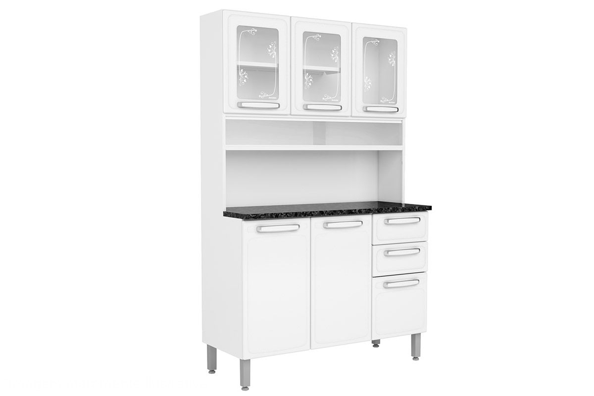 Cozinha Compacta Bertolini Evidence c/6 Portas ( 3 c/Vidro) e 2 Gavetas 120cmBranco Cozinha Compacta Bertolini Evidence c/6 Portas ( 3 c/Vidro) e 2 Gavetas 120cmBranco