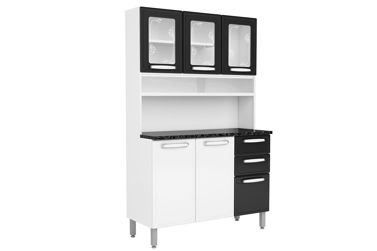Cozinha Compacta Bertolini Evidence c/6 Portas ( 3 c/Vidro) e 2 Gavetas 120cmBranco/Preto Cozinha Compacta Bertolini Evidence c/6 Portas ( 3 c/Vidro) e 2 Gavetas 120cmBranco/Preto