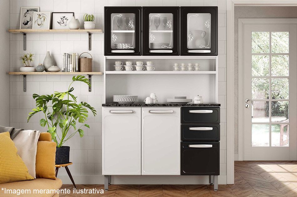 Cozinha Compacta Bertolini Evidence c/6 Portas ( 3 c/Vidro) e 2 Gavetas 120cm Cozinha Compacta Bertolini Evidence c/6 Portas ( 3 c/Vidro) e 2 Gavetas 120cm