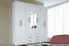 Guarda Roupa Casal 8 Portas (2 c/Espelho) e 4 Gavetas c/Pés Nápoles S. Andirá - Branco