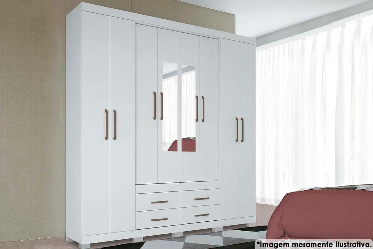 Guarda Roupa Casal 8 Portas (2 c/Espelho) e 4 Gavetas c/Pés Nápoles S. AndiráBranco