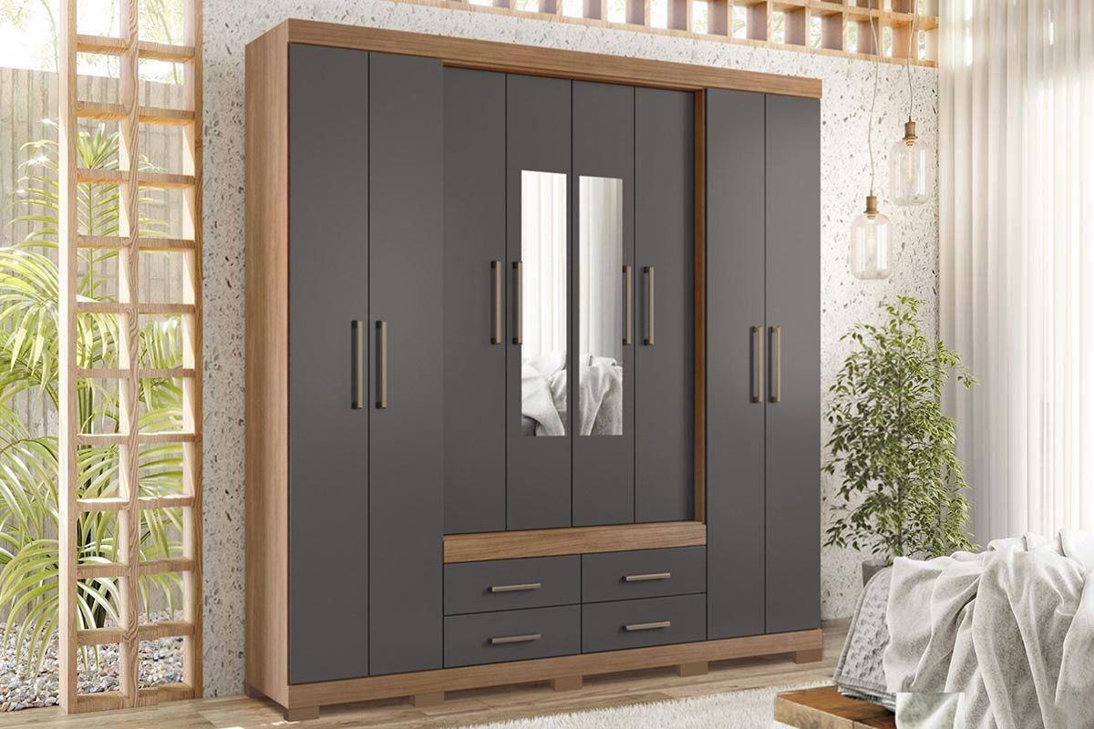 Guarda Roupa Casal 8 Portas (2 c/Espelho) e 4 Gavetas c/Pés Nápoles S. Andirá