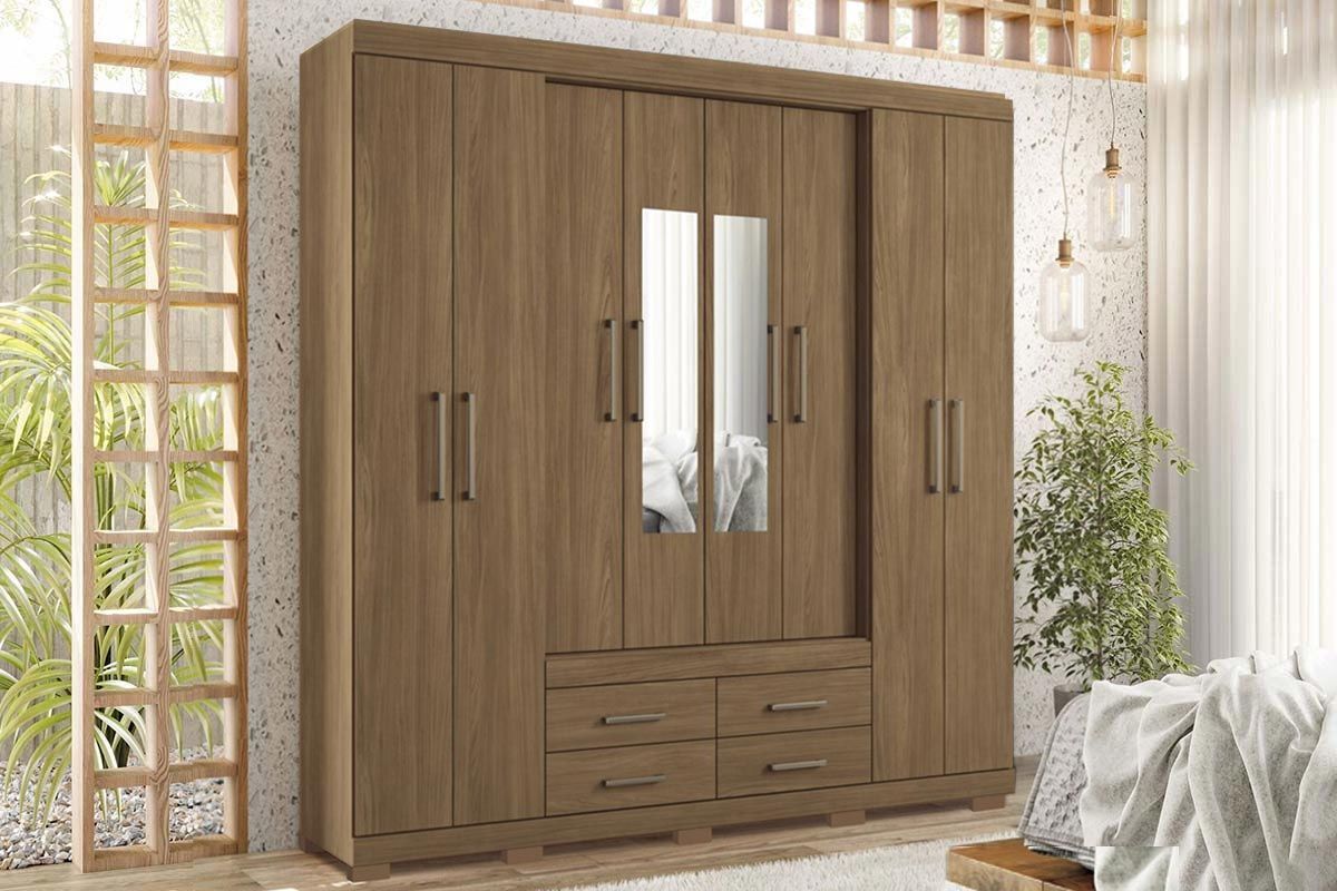 Guarda Roupa Casal 8 Portas (2 c/Espelho) e 4 Gavetas c/Pés Nápoles S. AndiráJatobá