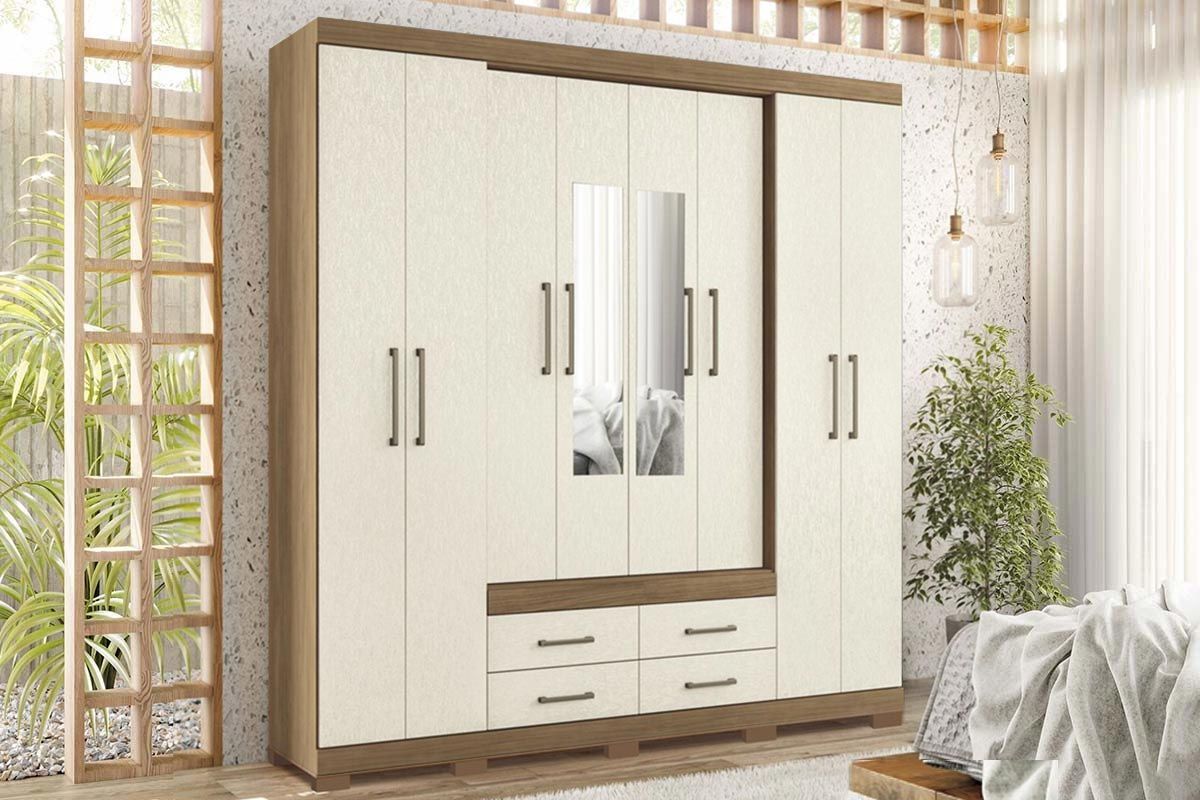 Guarda Roupa Casal 8 Portas (2 c/Espelho) e 4 Gavetas c/Pés Nápoles S. Andirá