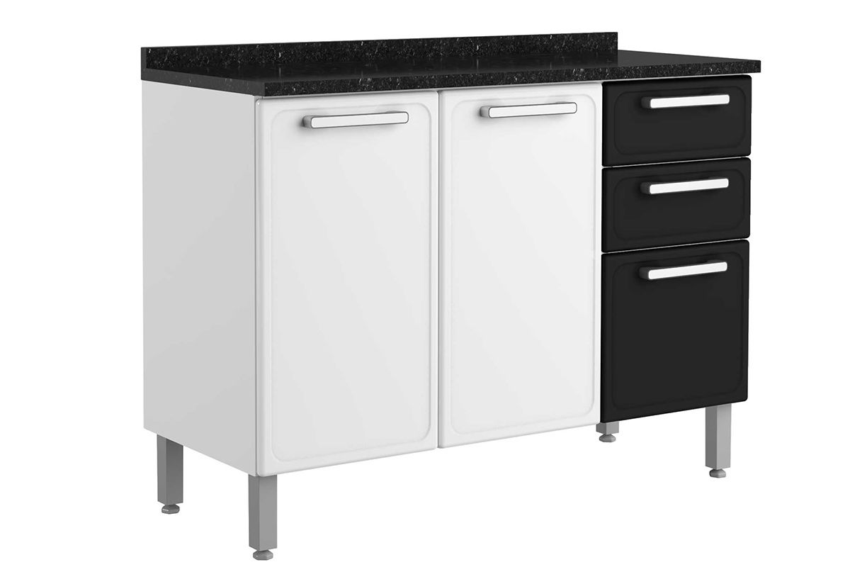Balcão Cozinha Bertolini c/Tampo Gourmet 7124 c/3 Portas e 2 Gavetas 120cm
