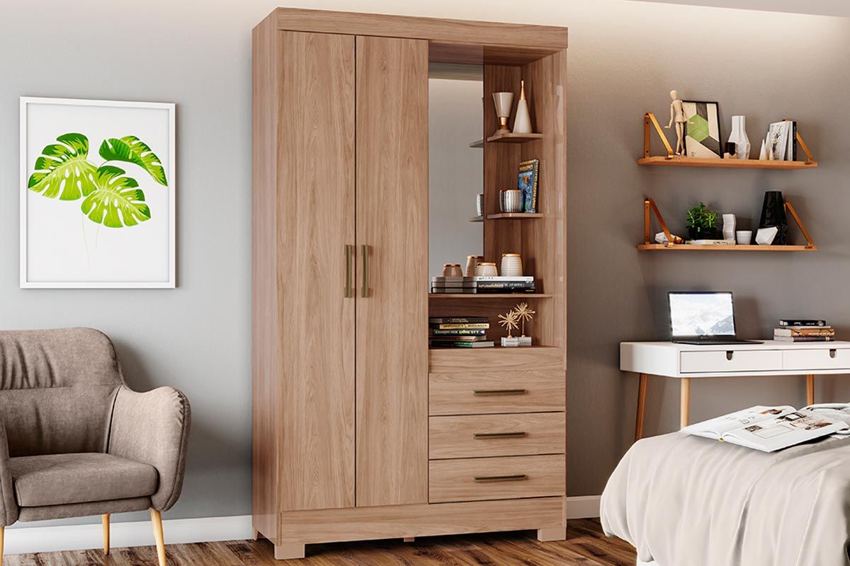 Guarda Roupa Solteiro 2 Portas c/Espelho e Pés Briz B64 Henn
