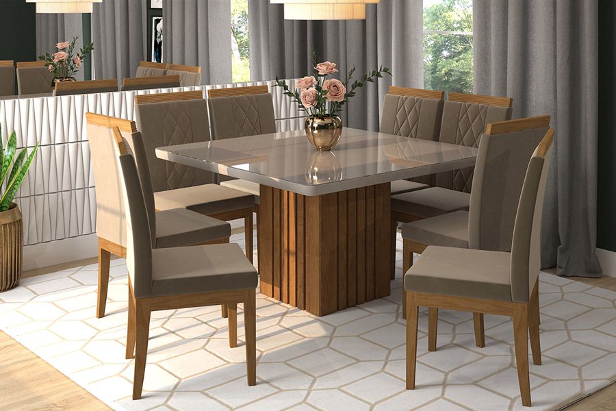 Mesa de Sala Jantar Ana c/ Tampo Madeirado c/ Vidro 130x130cm - Cimol