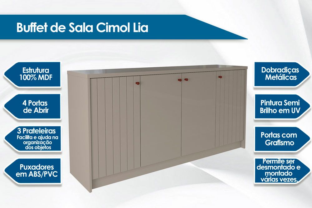 Buffet de Sala Jantar Lia c/4 Portas Cimol Buffet de Sala Jantar Lia c/4 Portas Cimol