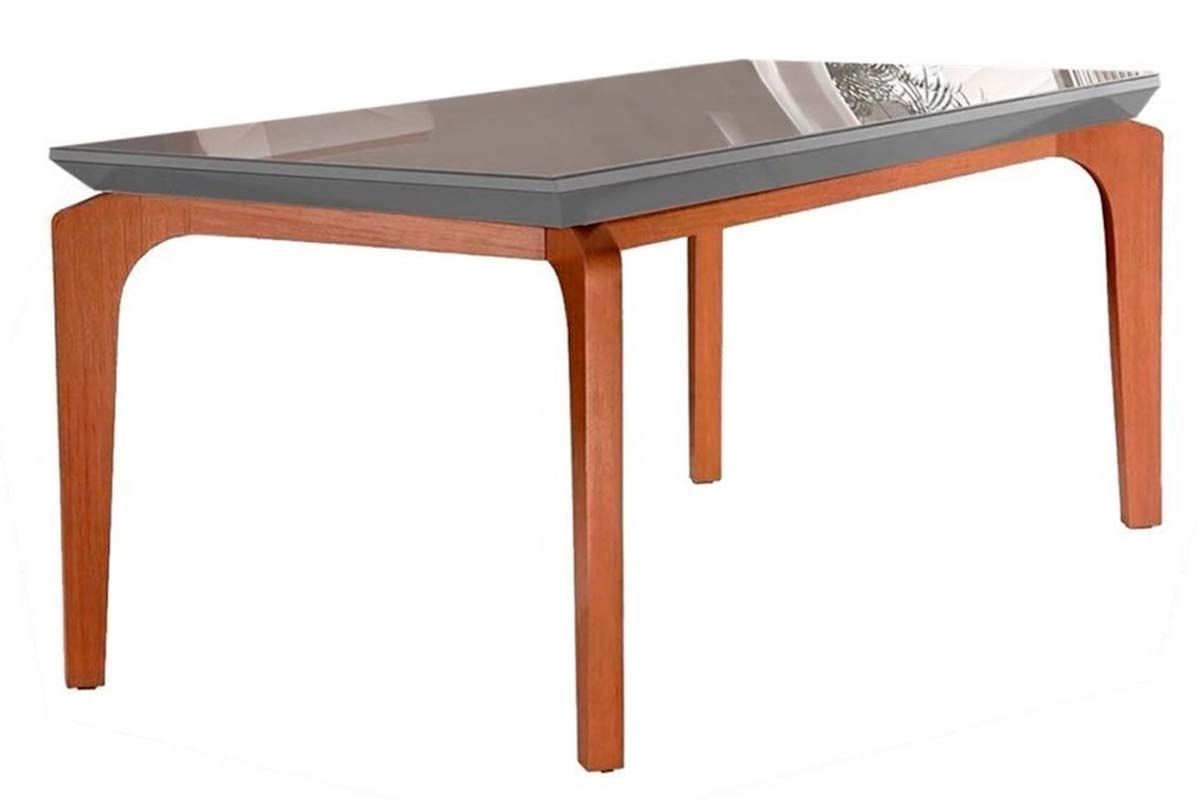 Mesa Jantar Londrina c/Tampo MDF/Vidro 180cm RufatoMadeirado c/Vidro Canto Curvo - Imbuia/Grafite Mesa Jantar Londrina c/Tampo MDF/Vidro 180cm RufatoMadeirado c/Vidro Canto Curvo - Imbuia/Grafite