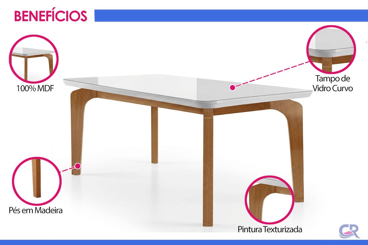 Mesa Jantar Londrina c/Tampo MDF/Vidro 180cm Rufato Mesa Jantar Londrina c/Tampo MDF/Vidro 180cm Rufato
