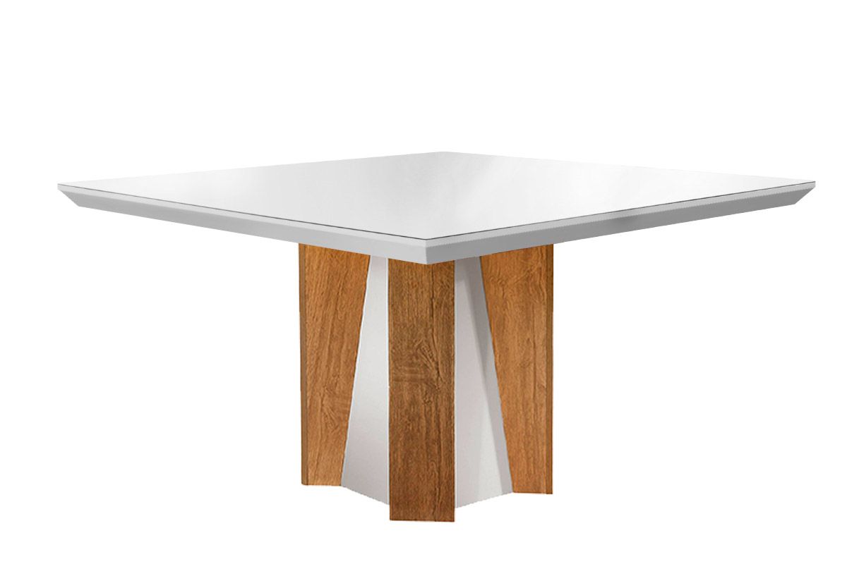 Mesa Jantar Valença c/Tampo MDF 135cm RufatoMadeirado c/Vidro Canto Reto - Imbuia/Off White