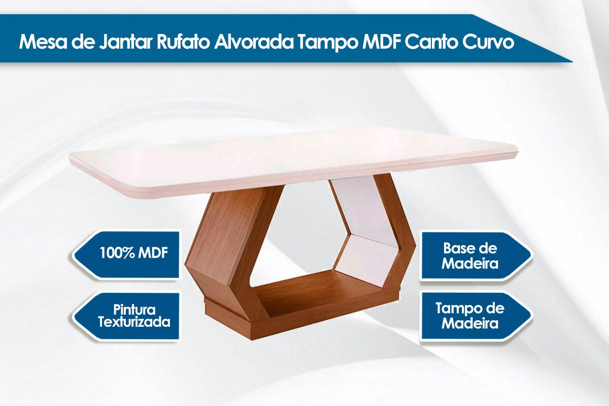 Mesa Jantar Alvorada c/Tampo MDF/Vidro 180cm Rufato