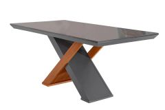 Mesa Jantar Imperatriz c/Tampo MDF/Vidro 180cm Rufato - Madeirado c/Vidro Canto Curvo - Imbuia/Grafite
