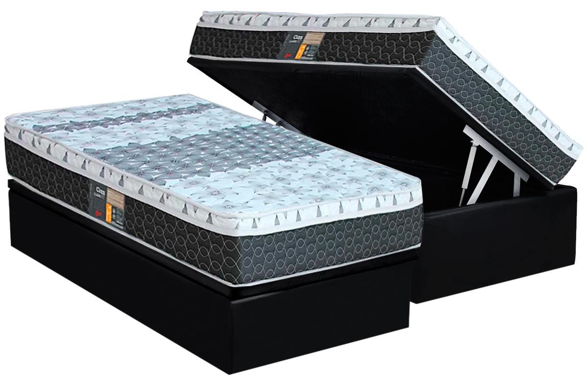 Cama Box Baú CRC +Colchão Molas Class Castor