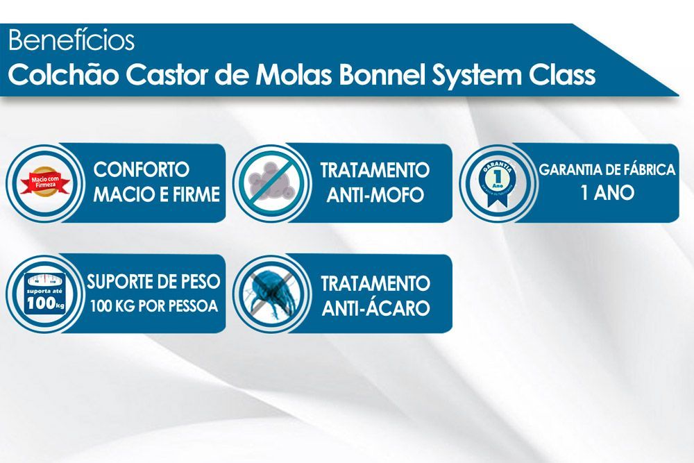 Cama Box Baú Filhão +Colchão Molas Class Castor
